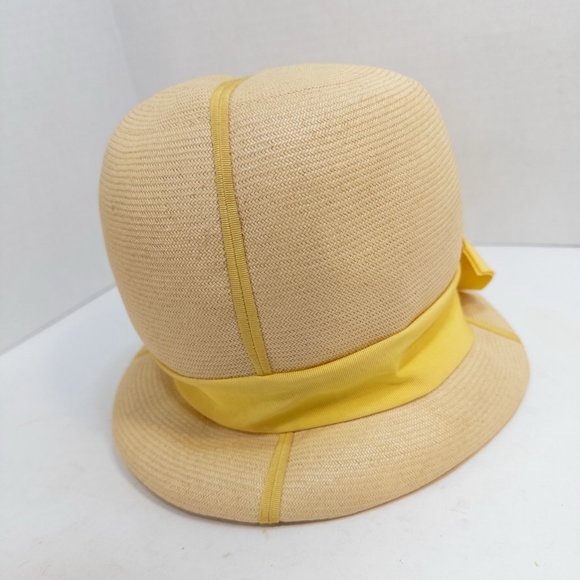 Vintage Mr. John Jr Bubble Hat Straw Yellow Ribbon Tall Mod - Picture 8 of 10